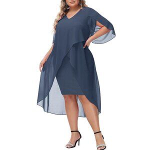 NWT Hanna Nikole 22W High Low Dress Elegent Flowy Half Sleeve Chiffon Cocktail